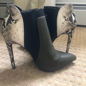 NA-KD Olive and Snakeskin Booties
